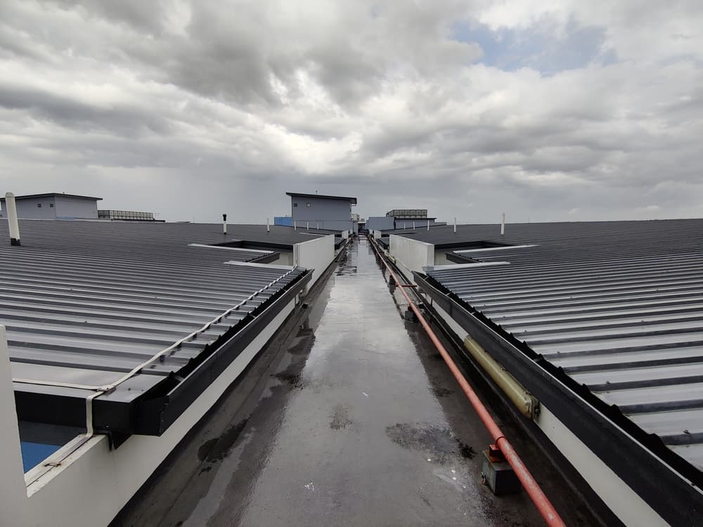 Profiled metal roof sheets on a large industrial building
